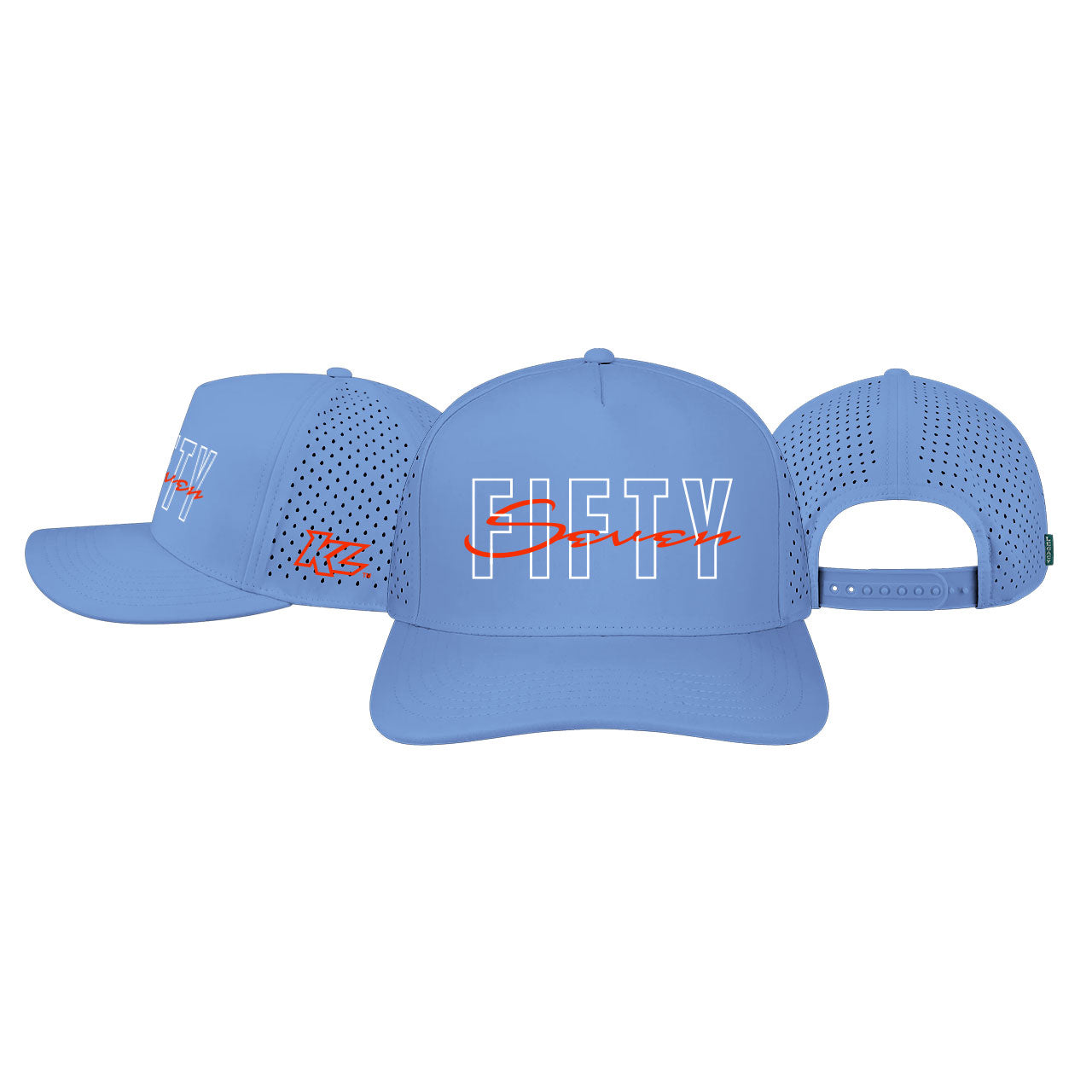 Fifty Seven Script Design- Powder Blue Snapback Hat