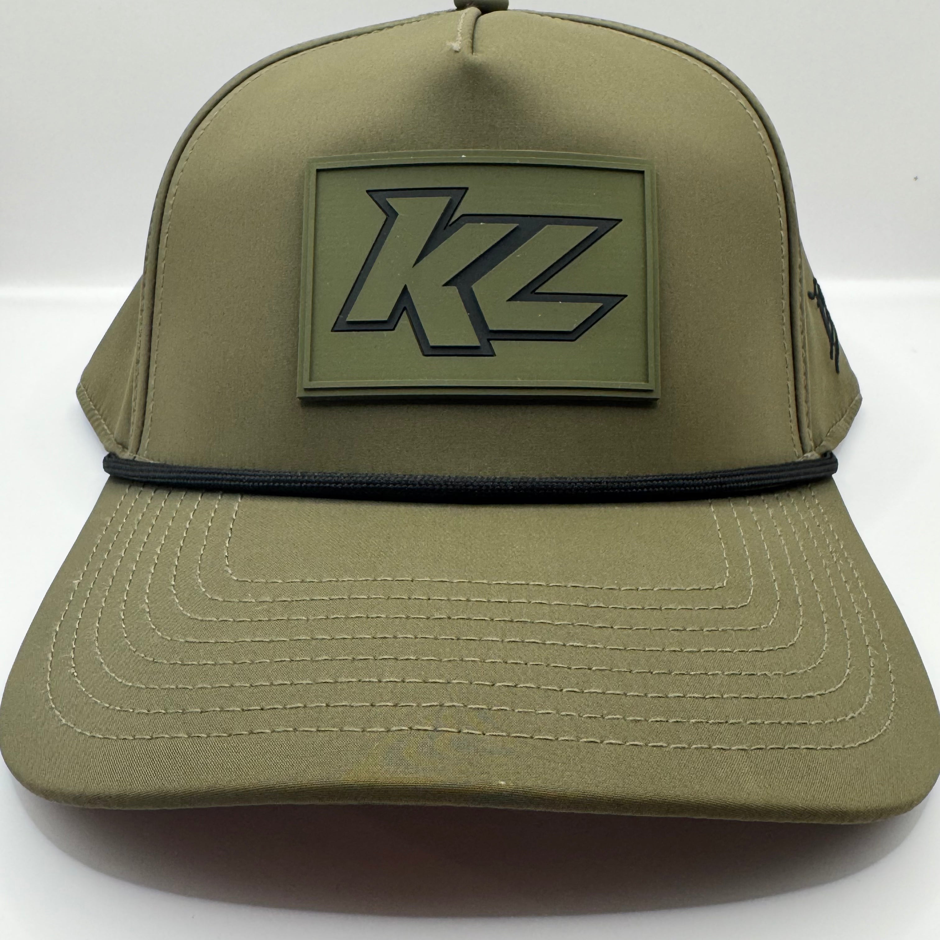 KL PVC Patch 5 Panel Branded Bills Hat- Loden with Black Rope KL PVC Patch 5 Panel Branded Bills Hat- Loden with Black Rope