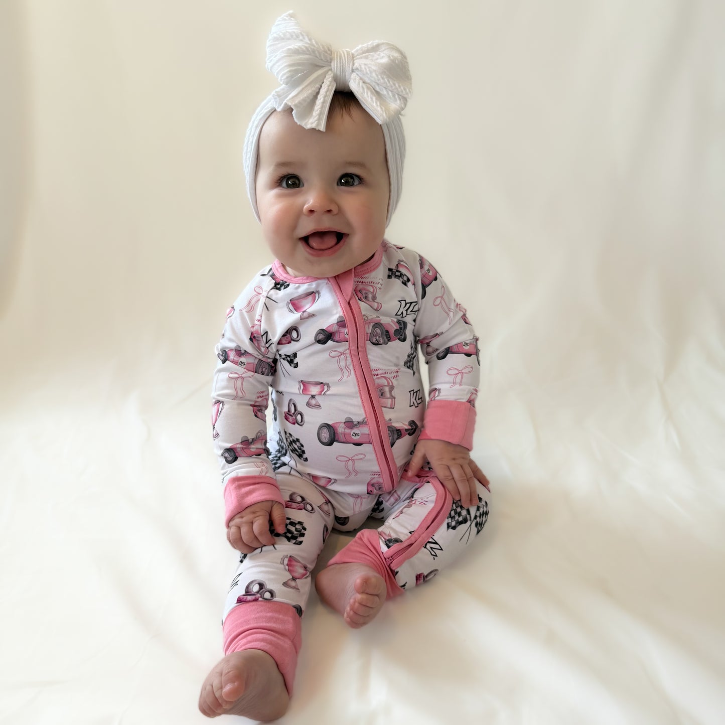 Vintage Baby Pink KL Race Car Design- Bamboo Baby Sleeper