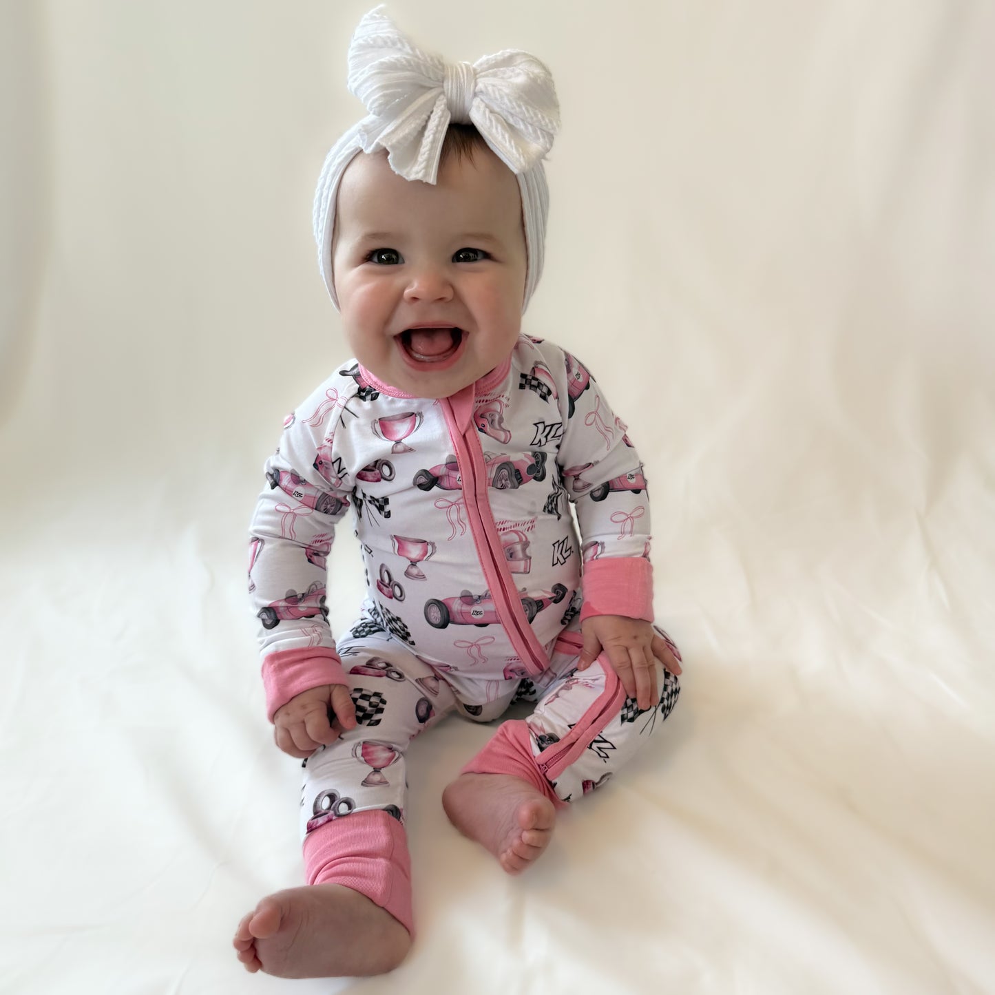 Vintage Baby Pink KL Race Car Design- Bamboo Baby Sleeper