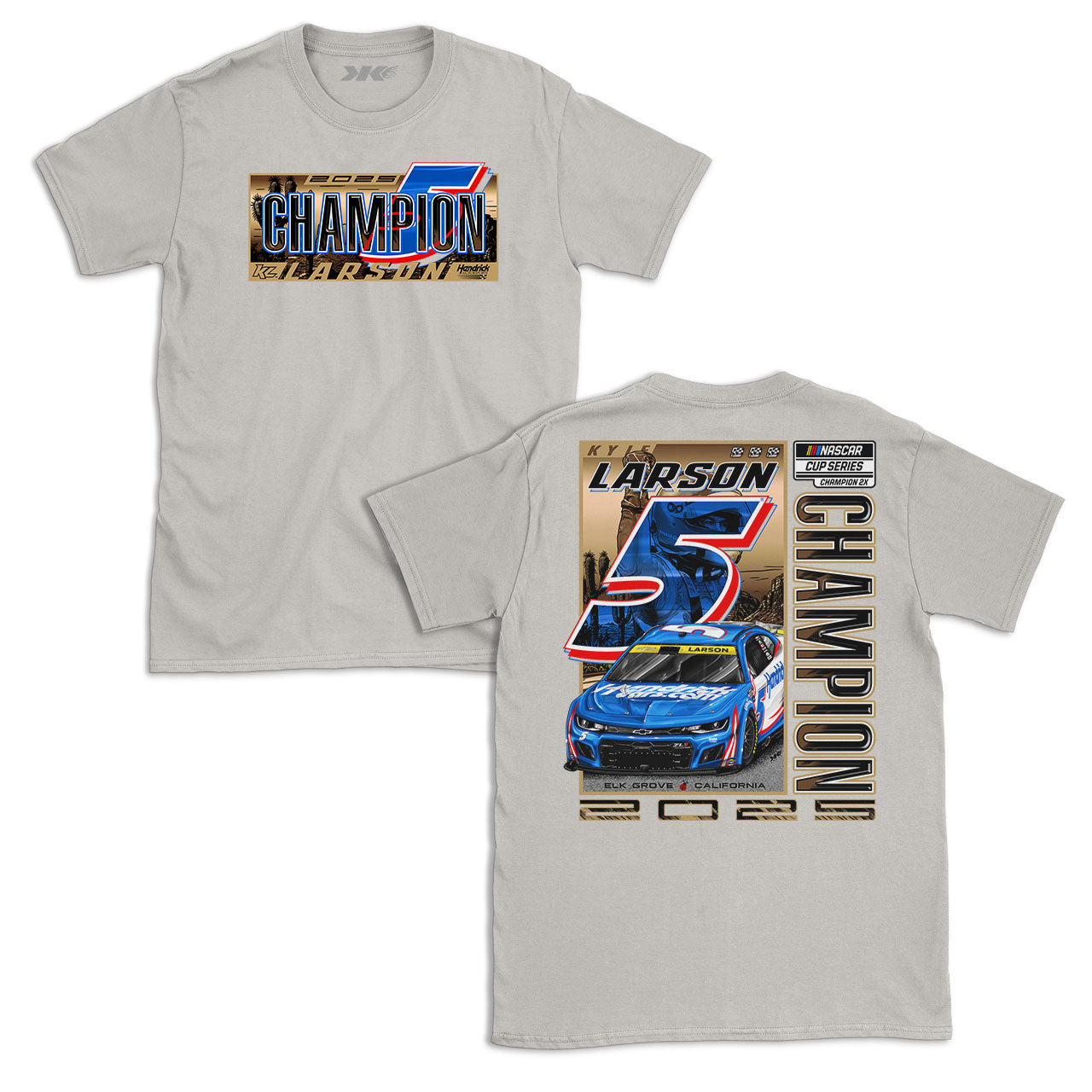 2X No.5 Champion Design- Adult Ice Grey T-Shirt – Shop Kyle Larson