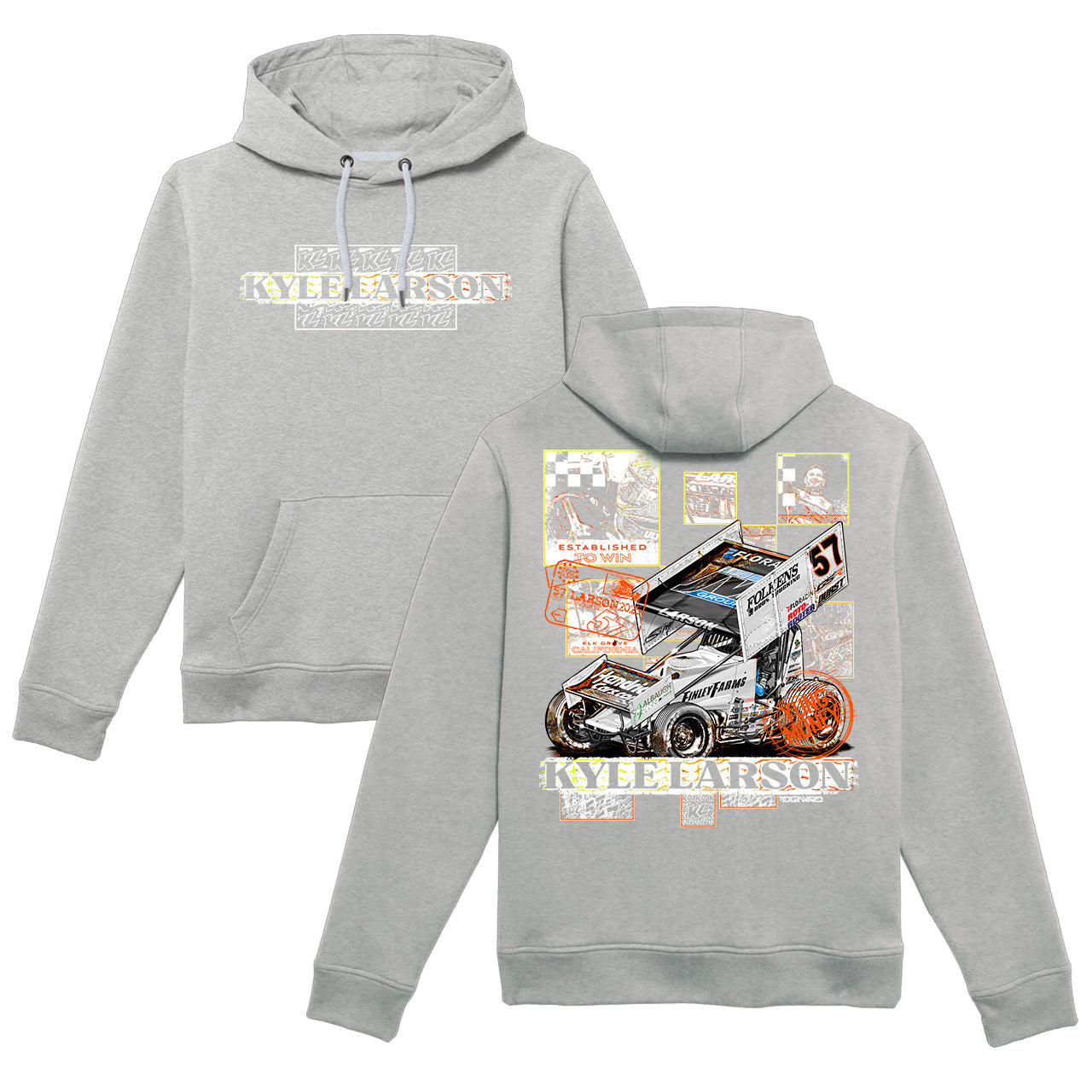 Checkered Scenes Design- Adult Vintage Grey Hooded Sweatshirt