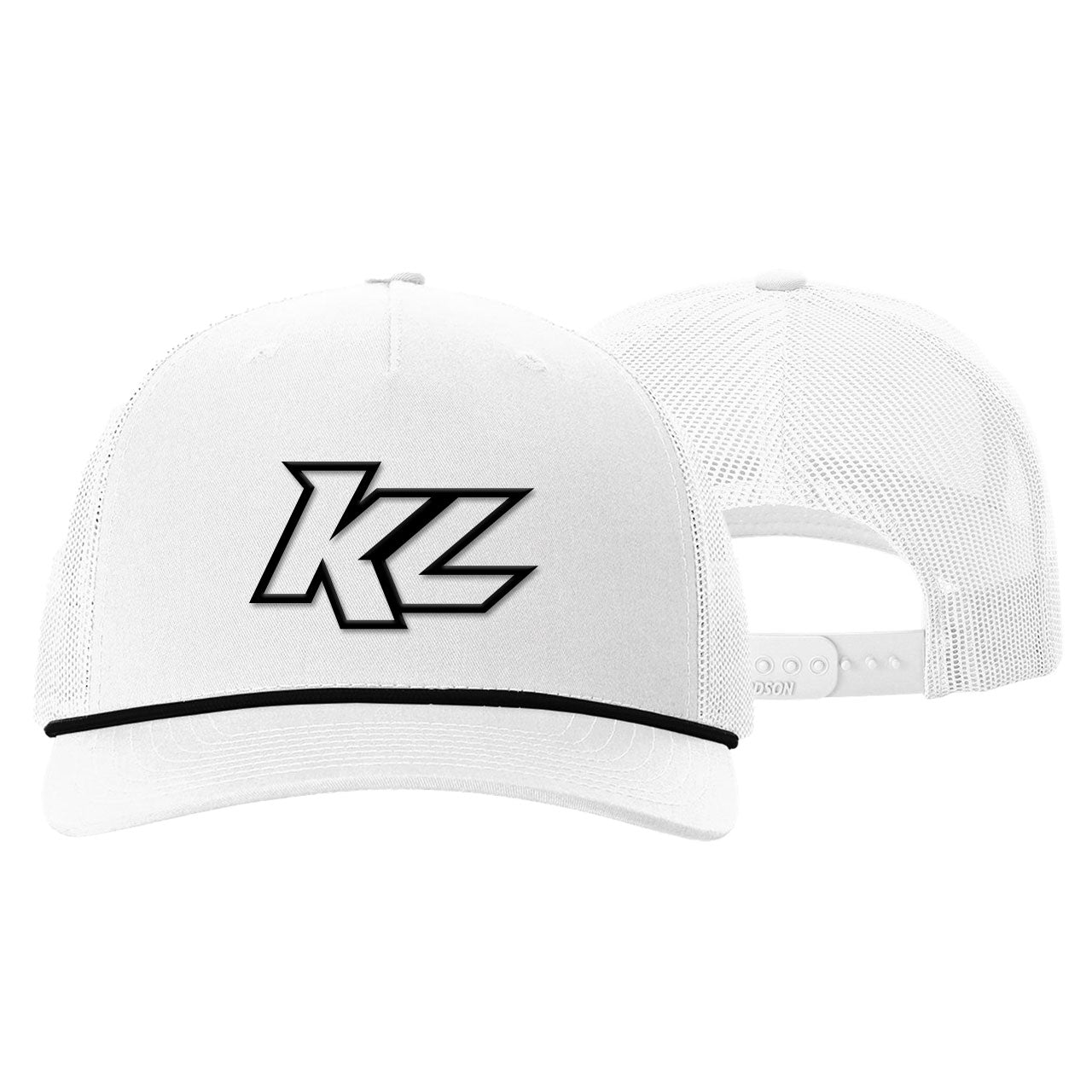 White/Black Tonal Puff Richardson Trucker Snapback with Rope