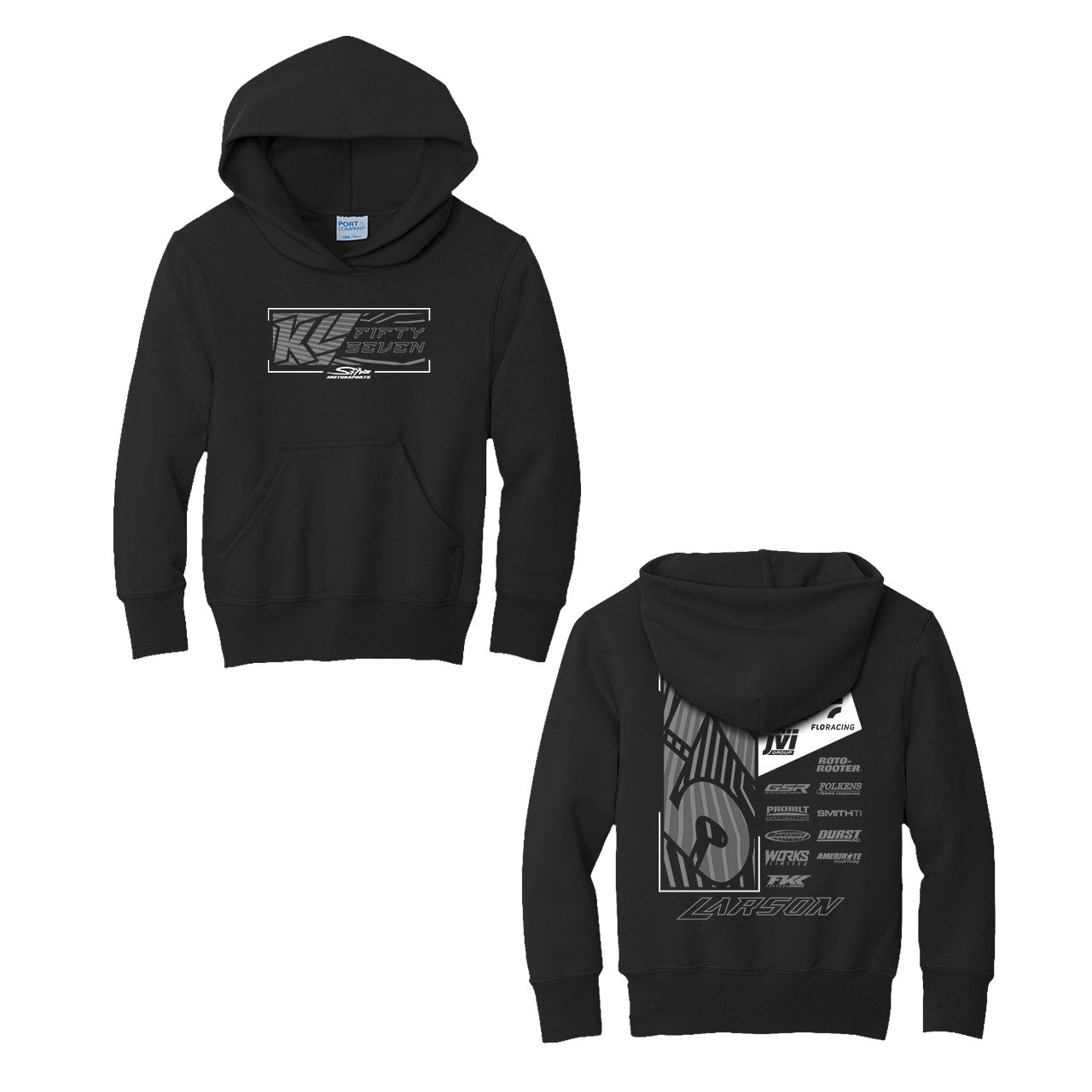 2026 57 Crew Design- YOUTH Fleece Black Hooded Sweatshirt