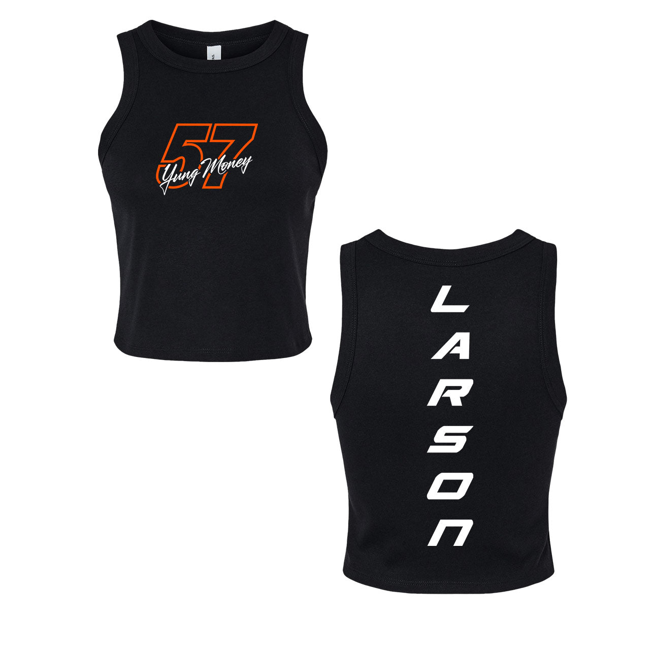 57 Ladies Design- Adult Black Cropped Racer Tank Top