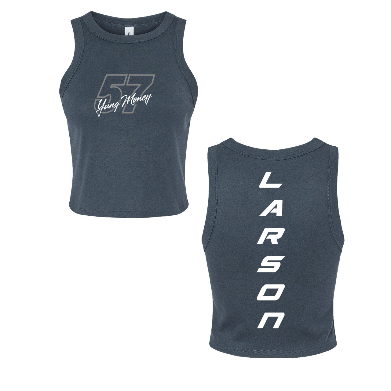 57 Ladies Design- Adult Solid Vintage Navy Cropped Racer Tank Top