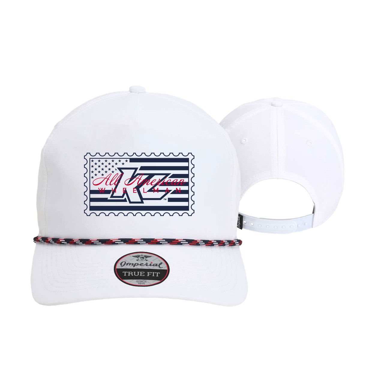 All American Wheelman Lifestyle Design- White/Navy Red Rope Snapback Hat
