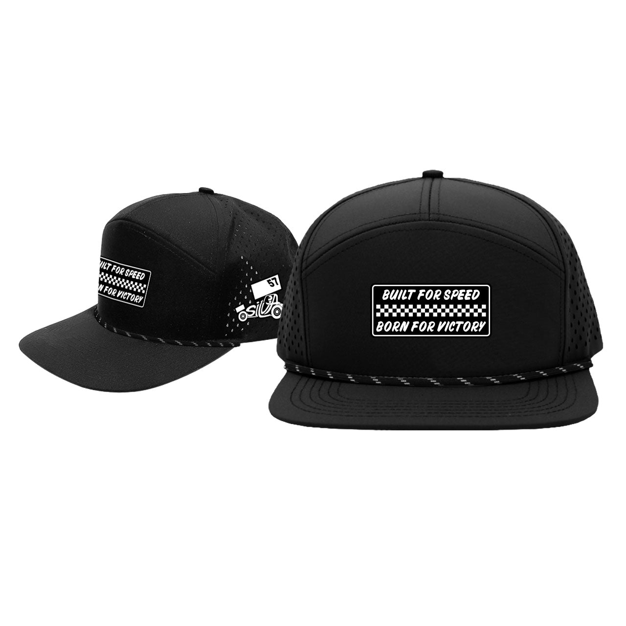 Built For Speed | Born For Victory Kids Cante Patch Hat- Black w/ Black Rope
