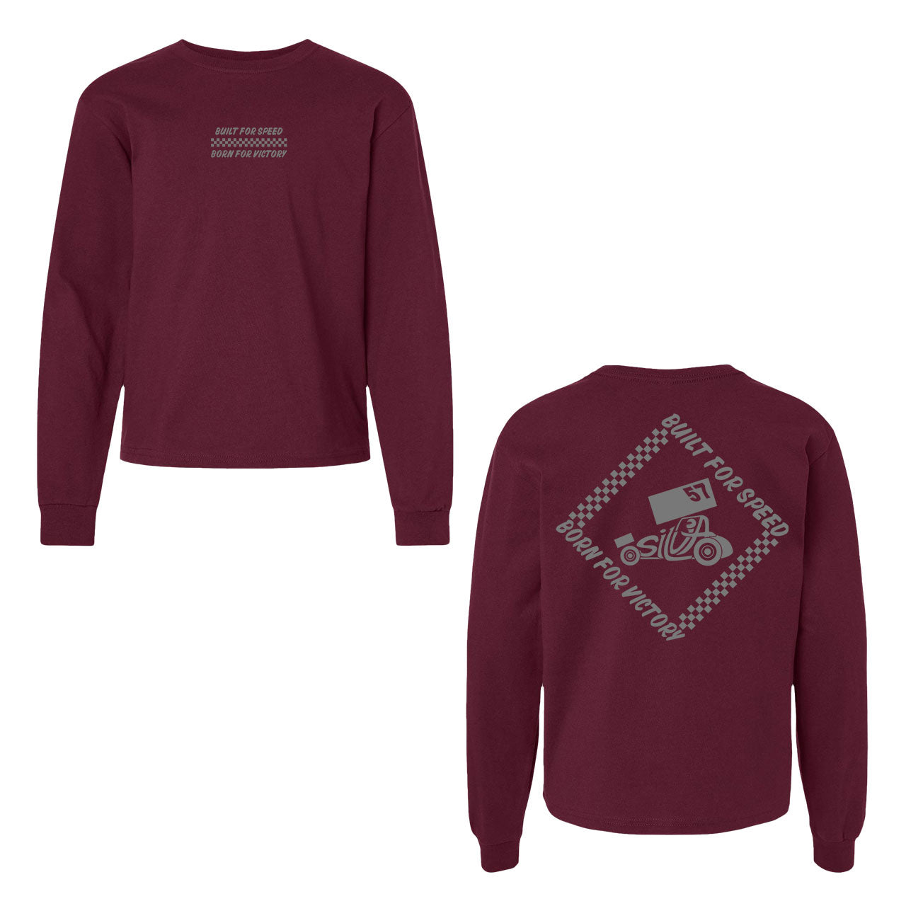 Built for Speed Kids Design- Youth Maroon Long Sleeve T-Shirt