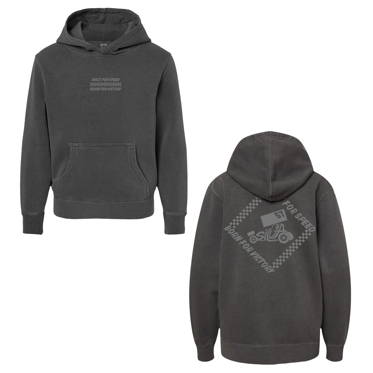 Built for Speed Kids Design- Youth Pigment Black Hooded Sweatshirt