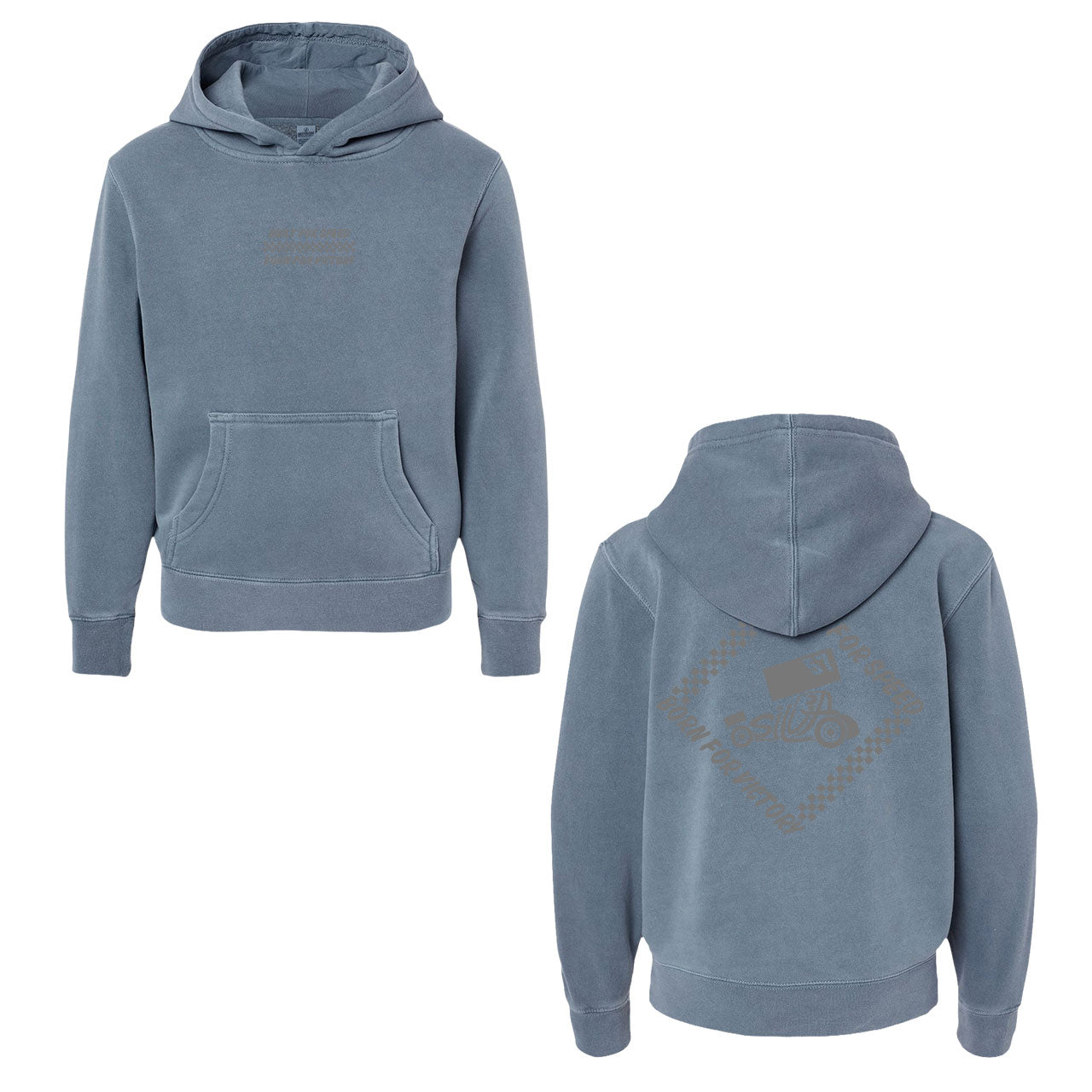 Built for Speed Kids Design- Youth Pigment Slate Blue Hooded Sweatshirt