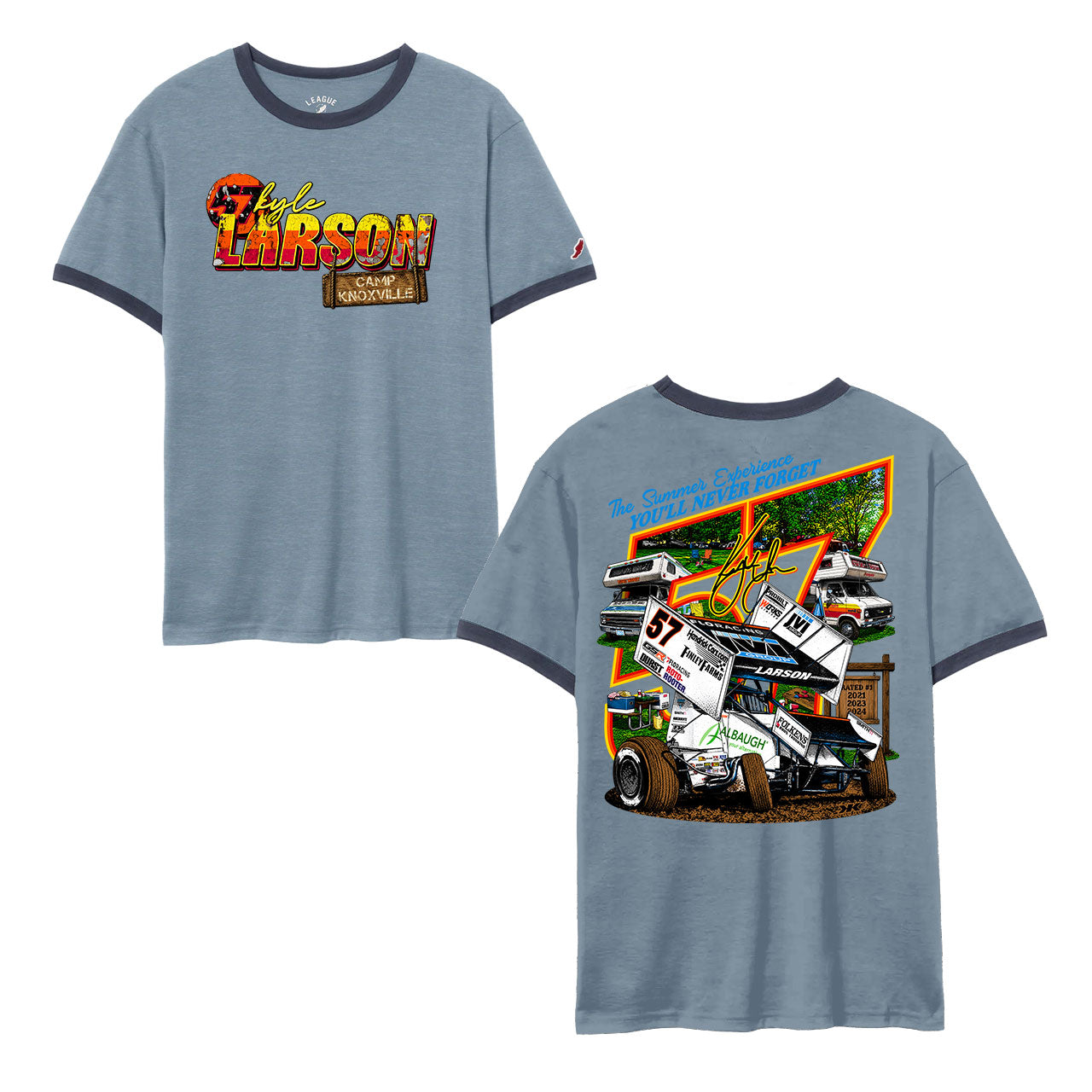 Camp Knoxville Design- Adult Heather Riviera/ Heather Navy Ringer T-Shirt