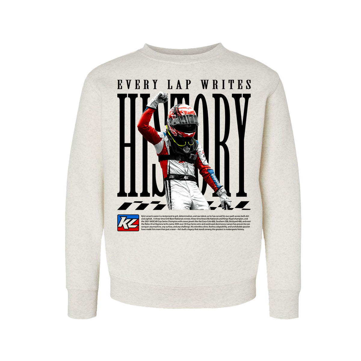 Every Lap Writes History Design- Youth Natural Heather Crewneck Sweatshirt