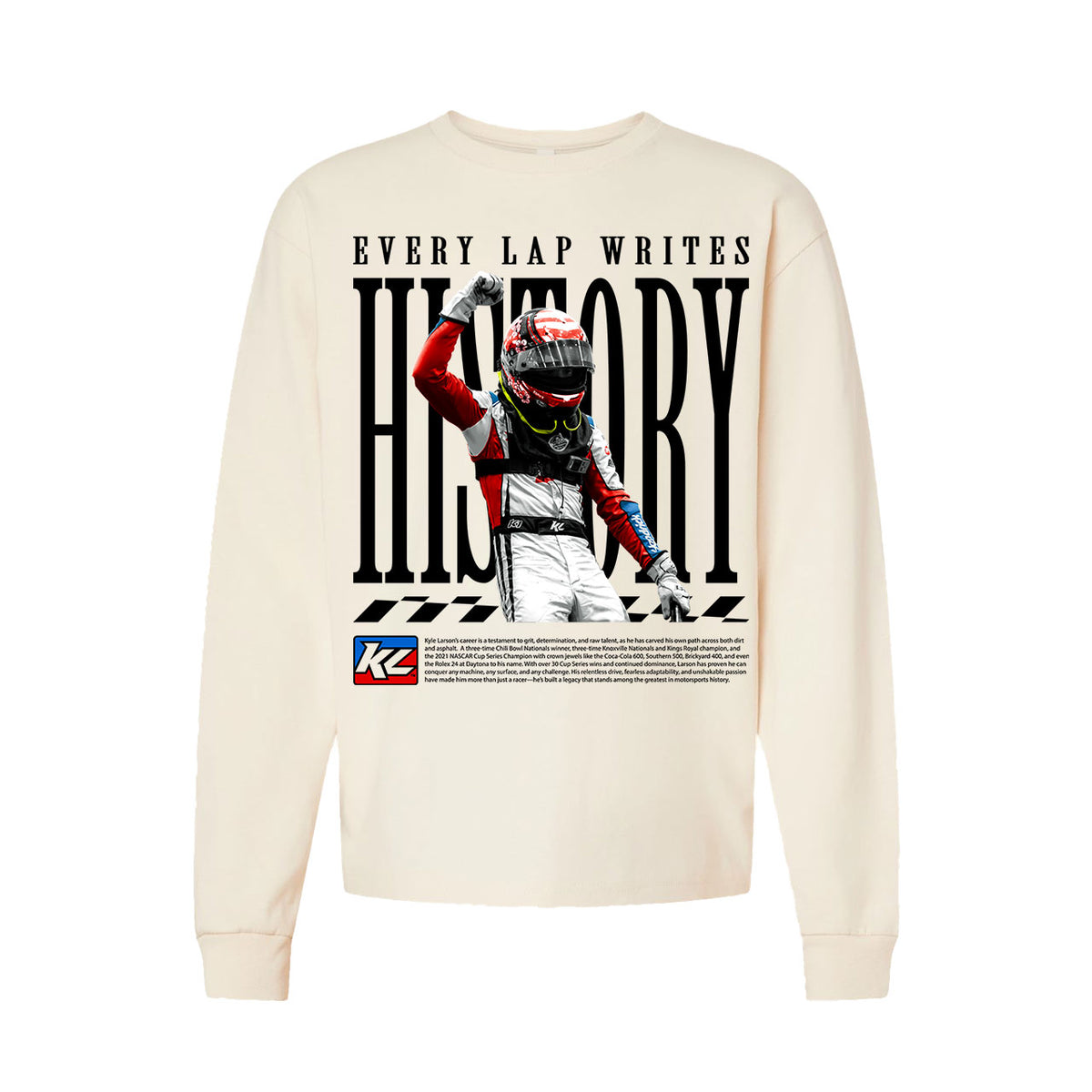 Every Lap Writes History Design- Kids Natural Long Sleeve T-Shirt