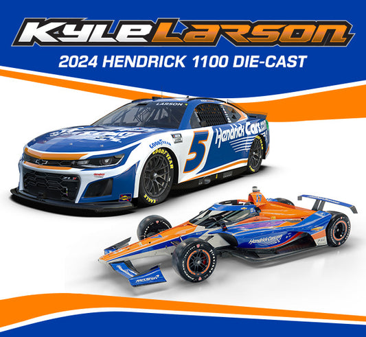 Kyle Larson 2024 H1100 HendrickCars.com Indy 500 No. 17 1:18 Scale & Coke 600 No. 5 1:24 Scale Liquid Color Two-Pack Die-Cast Set