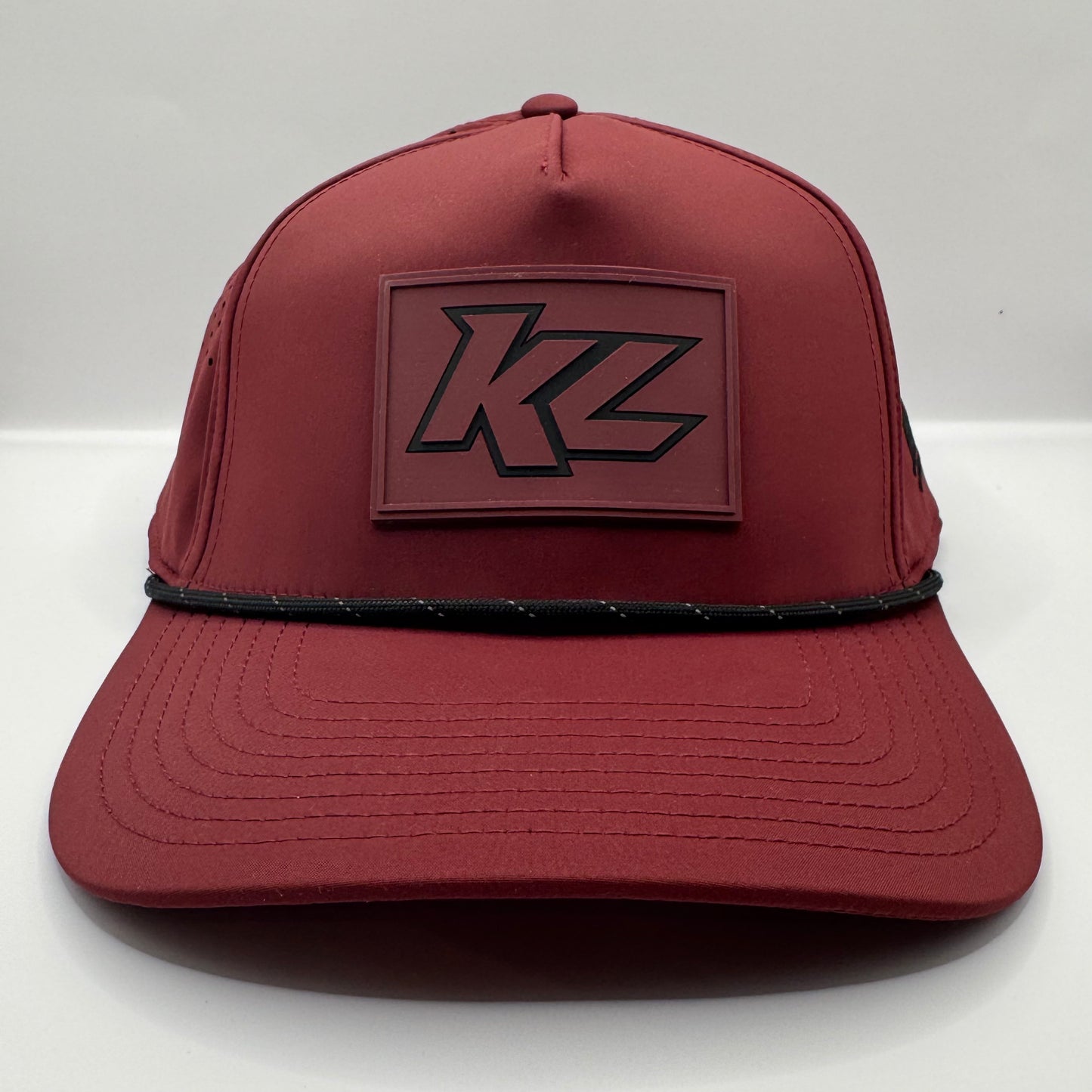 KL PVC Patch 5 Panel Branded Bills Hat- Maroon with Black Multi Rope