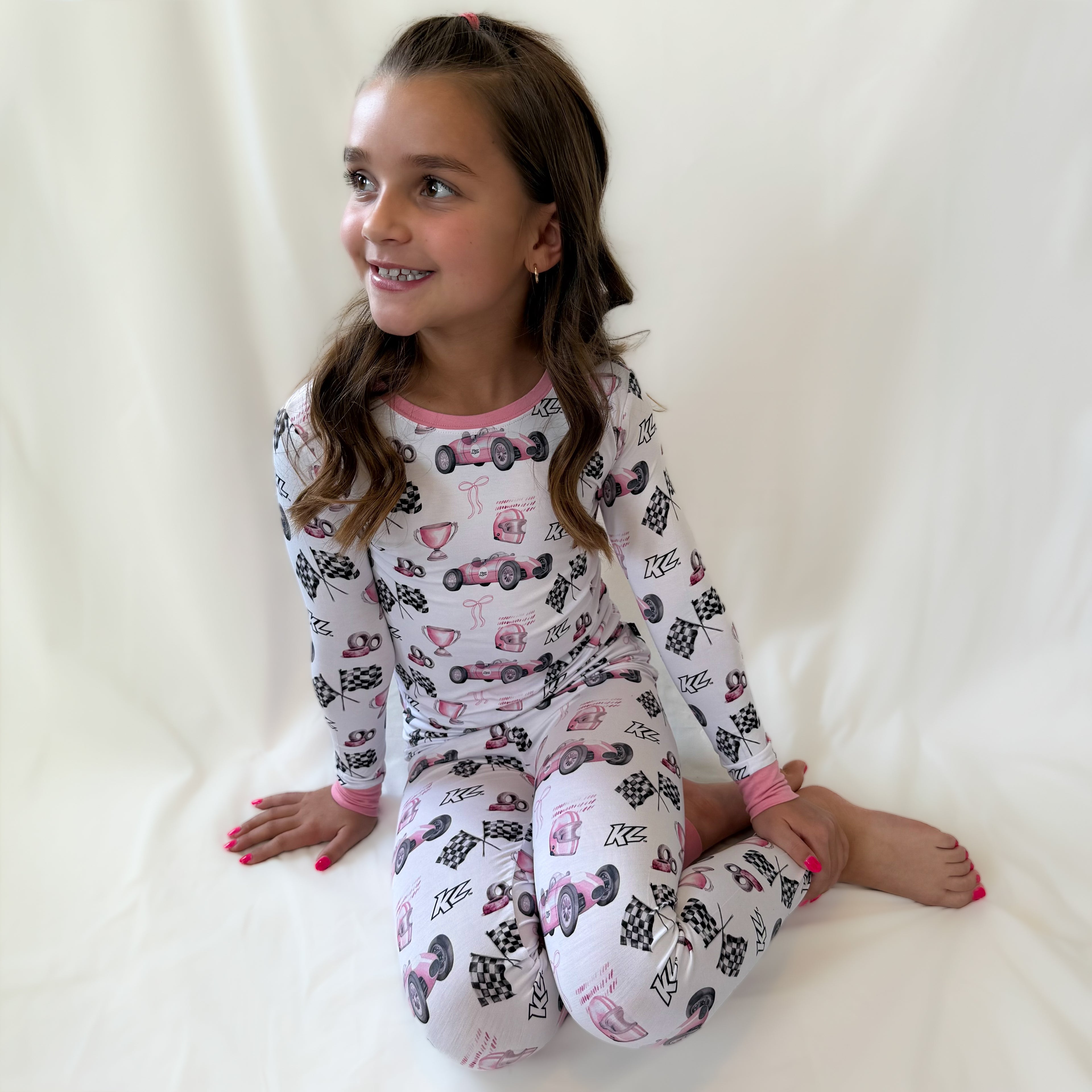 Vintage Baby Pink KL Race Car Design- Bamboo Kids 2-Piece Pajama Set Baby Pink 2T