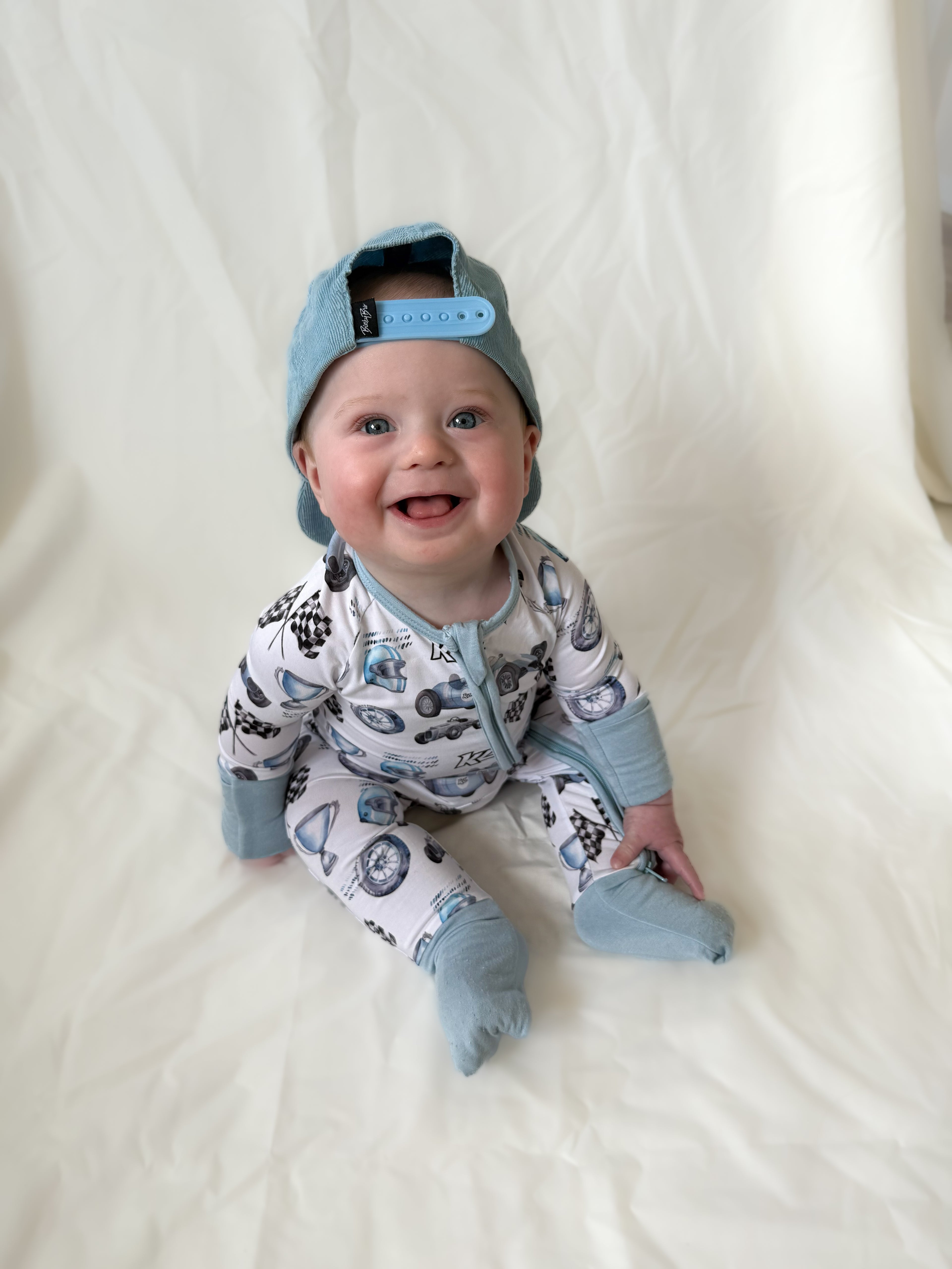 Vintage Baby Blue KL Race Car Design- Bamboo Baby Sleeper