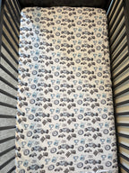 Vintage Baby Blue KL Race Car Design- Bamboo Crib Sheet