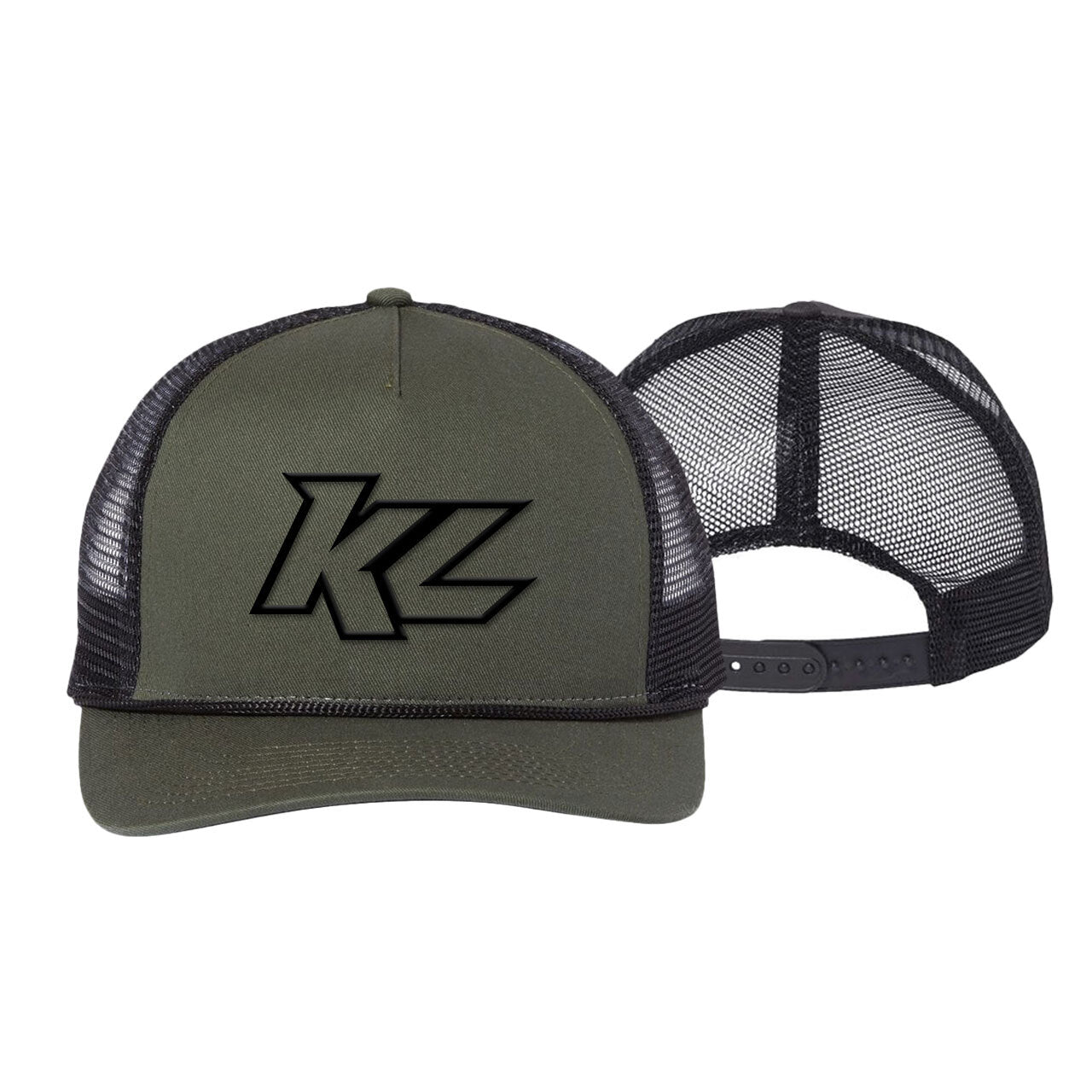 Fatigue/Black Tonal Puff Trucker Snapback with Rope