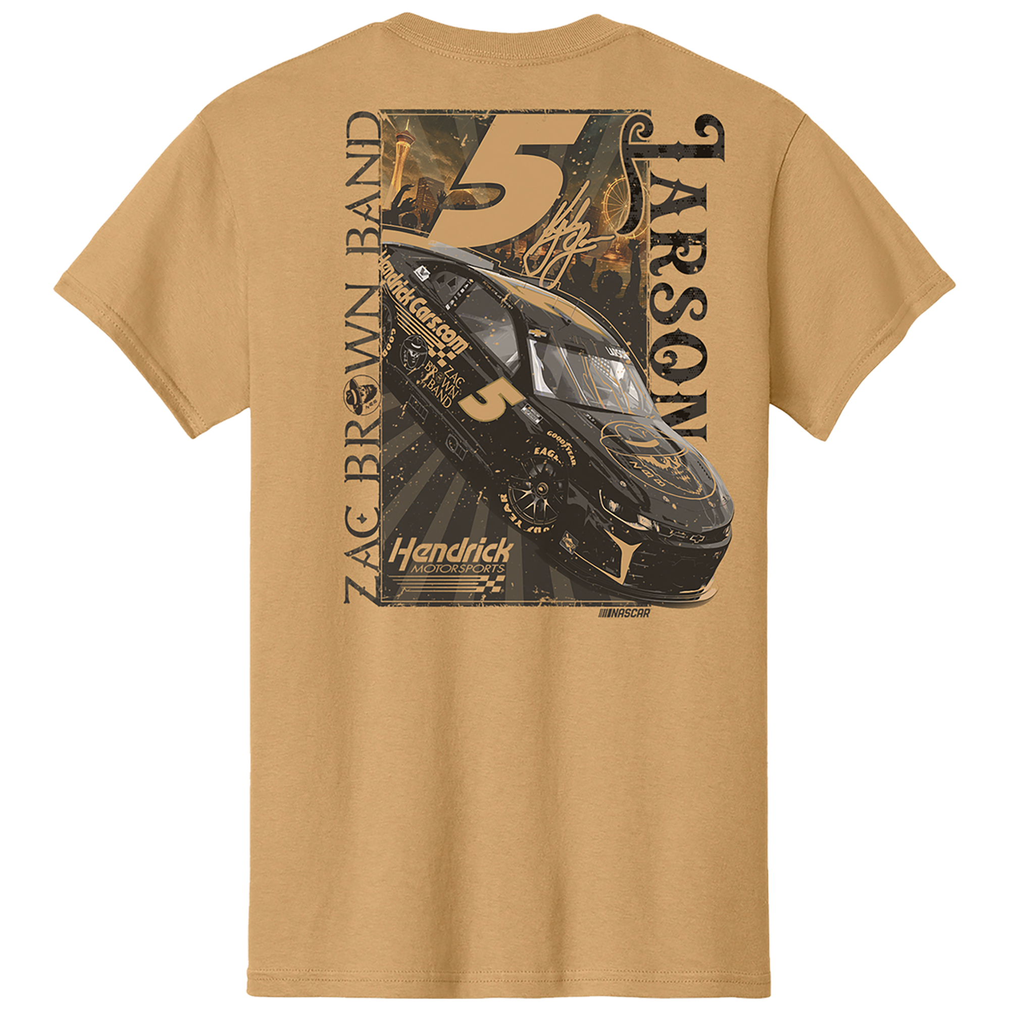 KL5 HendrickCars.Com Zac Brown Band Design- Adult Old Gold T-Shirt