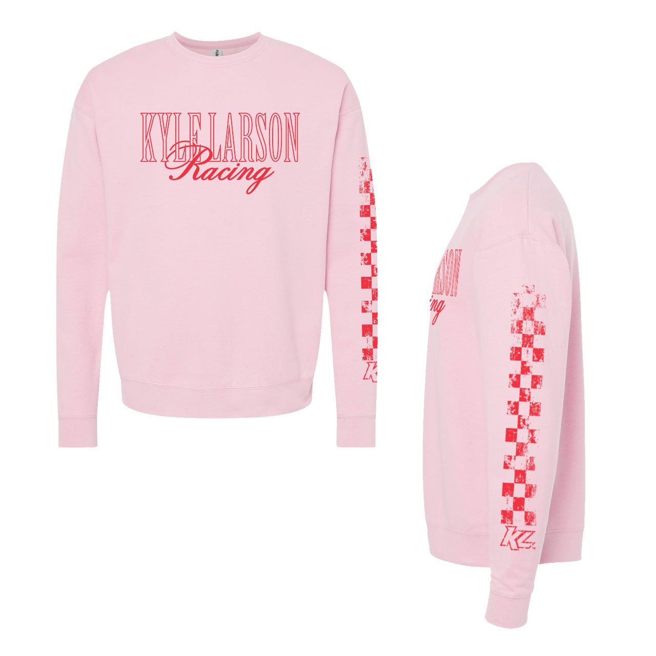 Kyle Larson Racing Check Design- Adult Light Pink Crewneck Sweatshirt