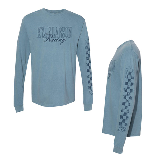 Kyle Larson Racing Check Design- Adult Ice Blue Long Sleeve T-Shirt