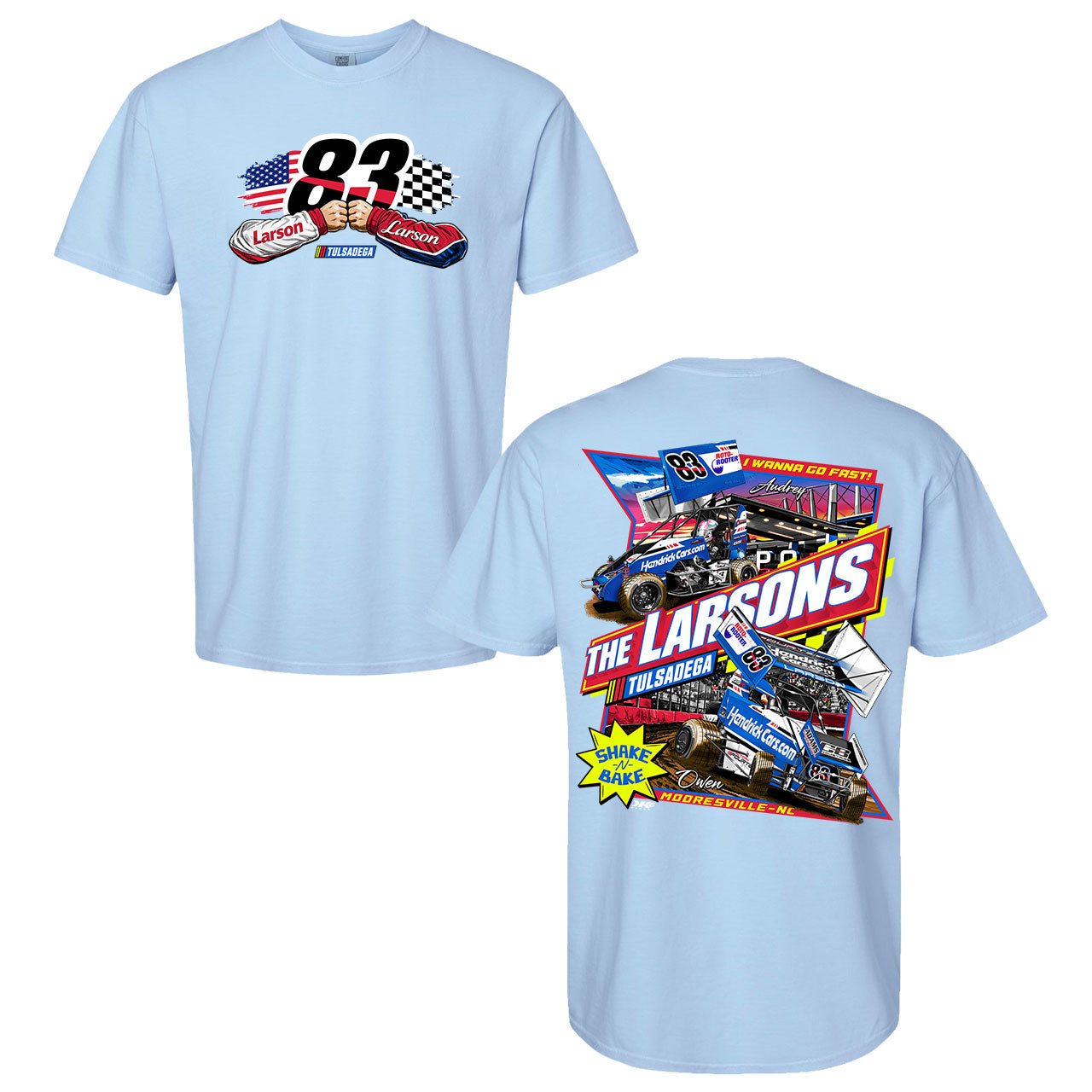 Tulsadega Shootout Design- Adult Hydrangea Blue T-Shirt