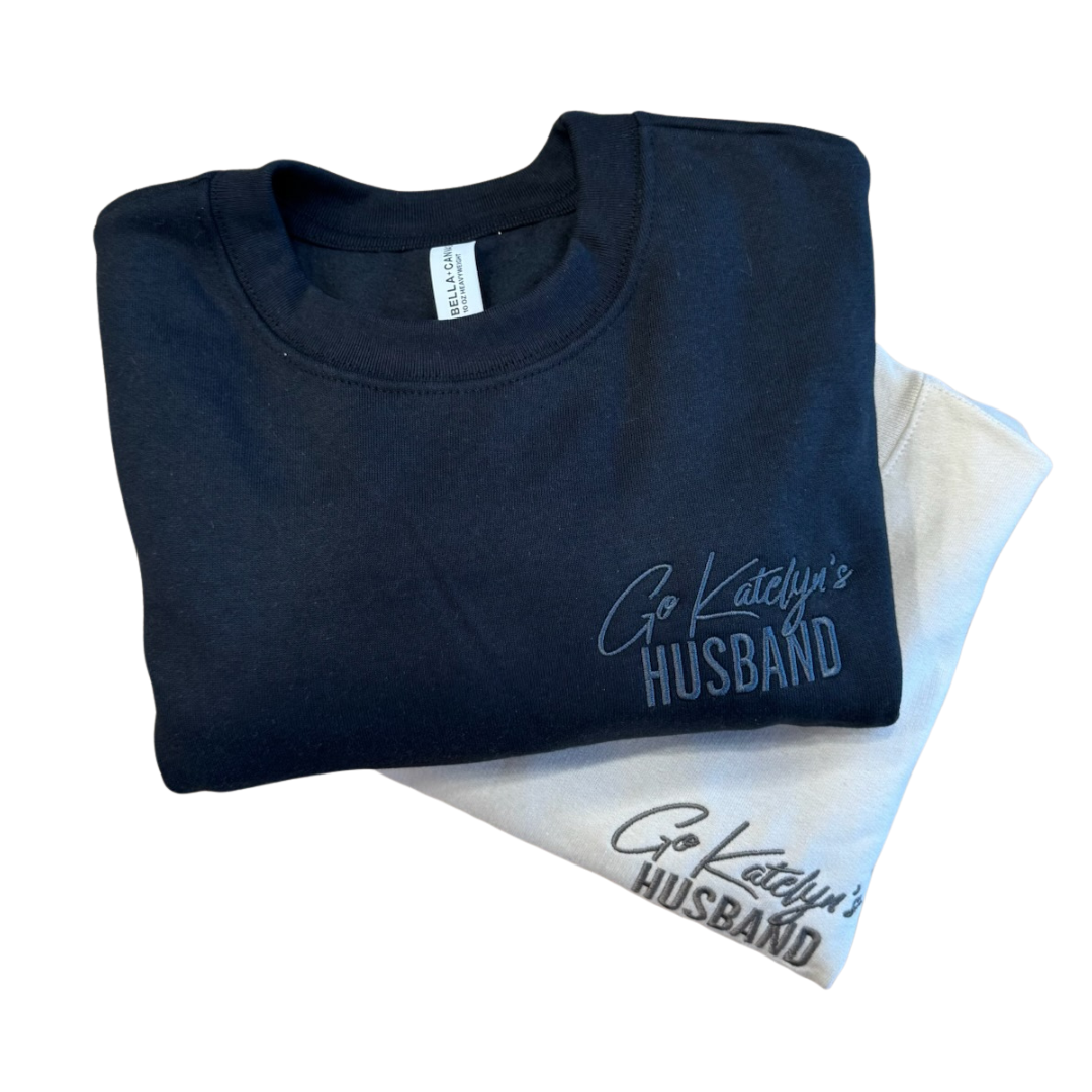 Go Katelyn's Husband Embroidered Design- Adult Sand Crewneck Sweatshirt