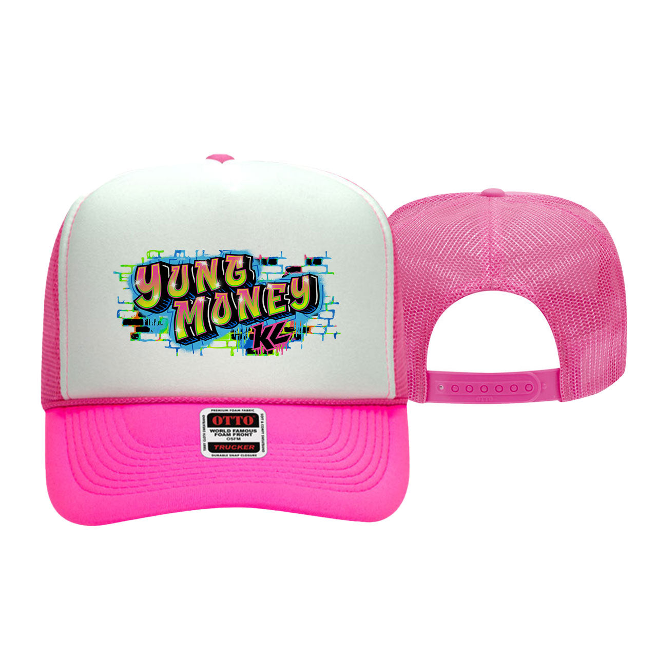 Urban Velocity Design- Adult Neon Pink/White Trucker Snapback Hat