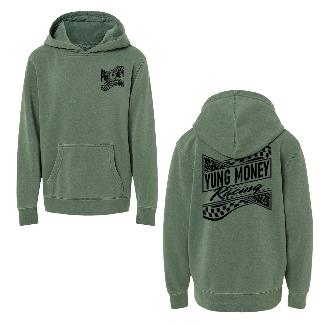 Yung Money Racing Kids Design- Youth Pigment Alpine Green Hooded Sweatshirt