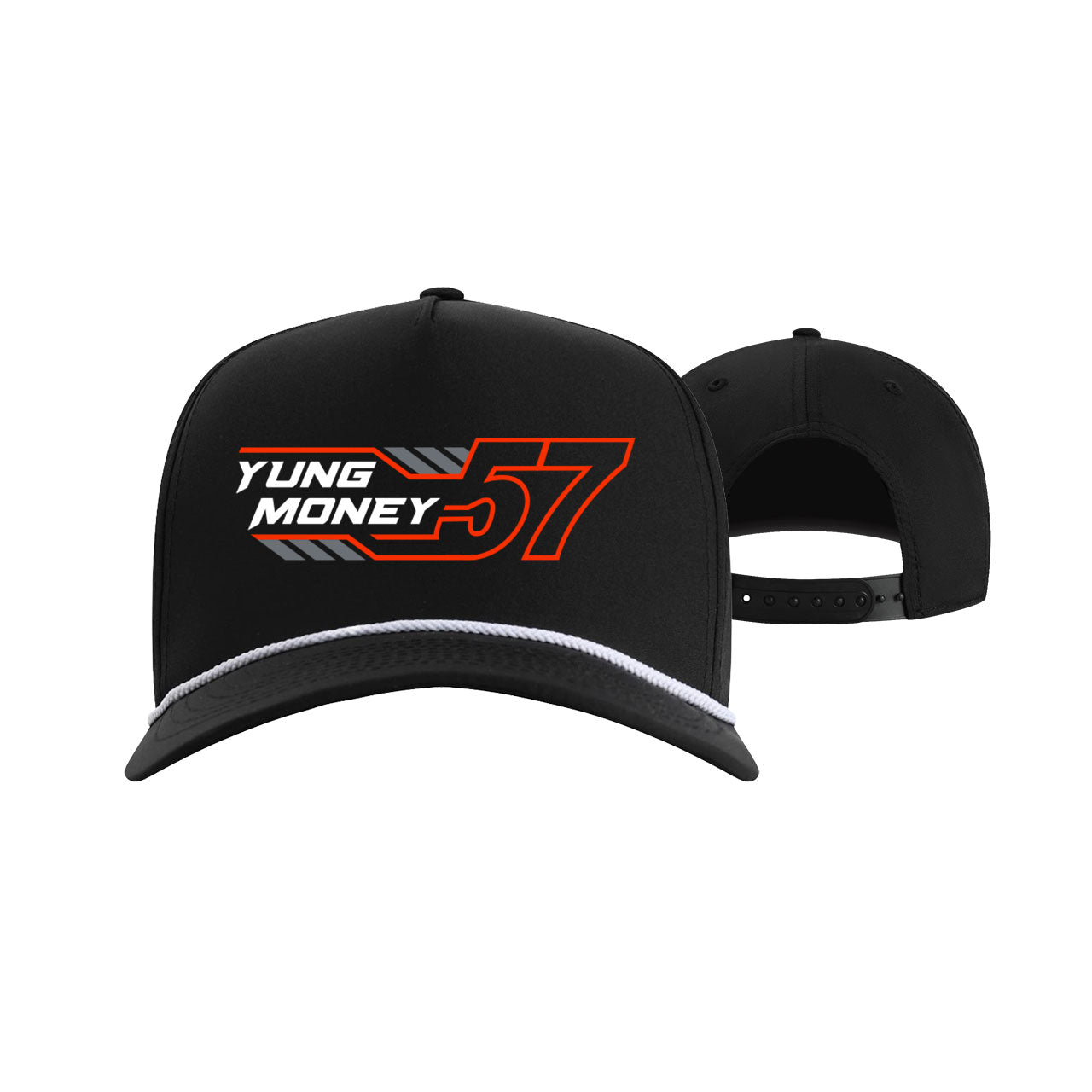 Yung Money 57 Rope Snapback Hat- Black/White